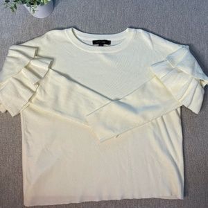 White Sweater With Ruffled Shoulders